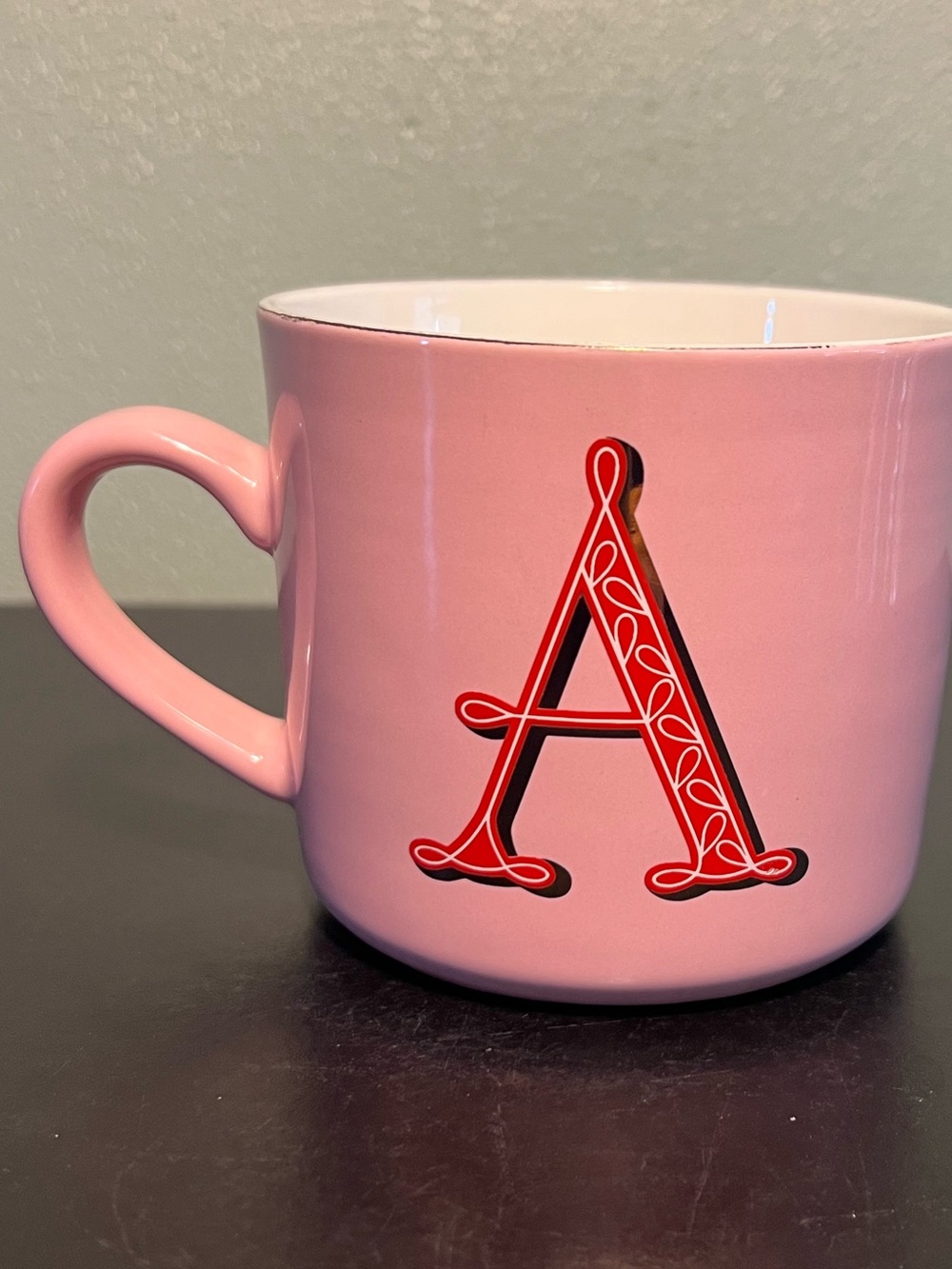 OPALHOUSE Letter A Monogram Initial Pink and Metallic Gold Ceramic Coffee Mug